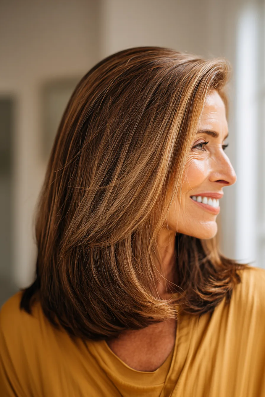 2. Shoulder-Length Blunt Cut with Deep Chestnut Color (Blunt Haircuts For Women Over 50) - Blunt Haircuts For Women Over 50