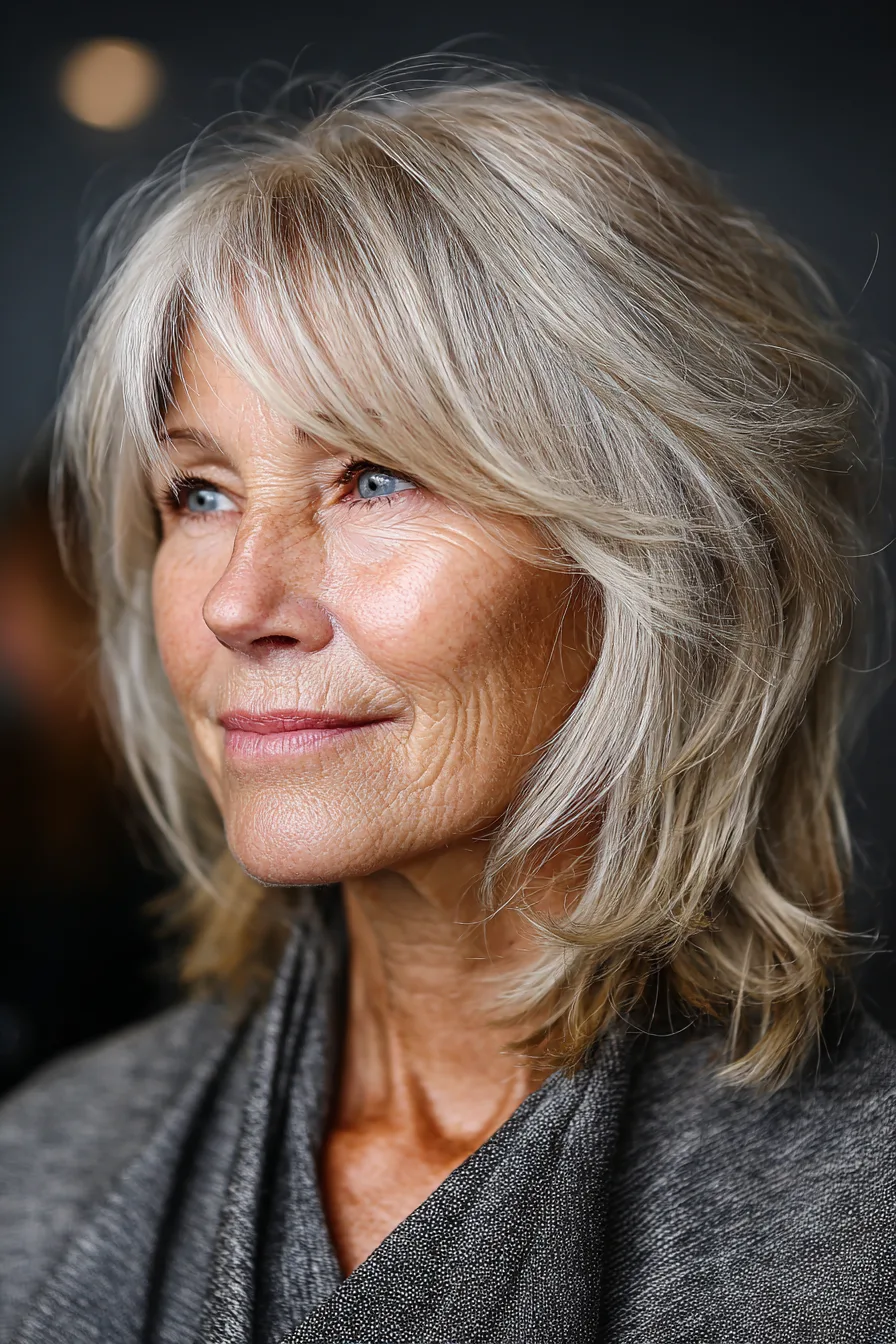 21. Fringe-Layer Cut with Ash Blonde Mix (Medium Length Hairstyles For Women Over 60 With Fine Hair) - Medium Length Hairstyles For Women Over 60 With Fine Hair