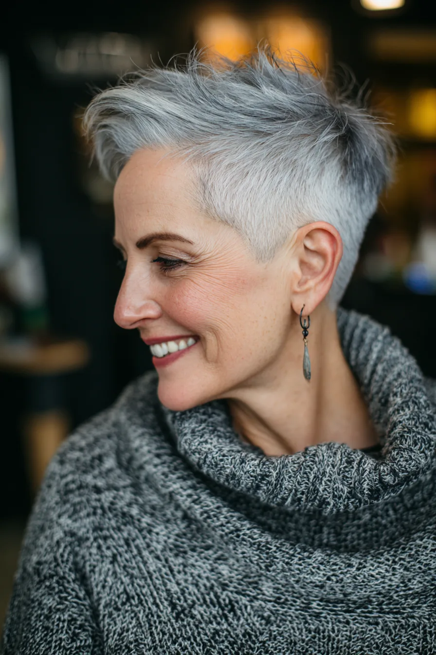 21. Icy Gray Pixie with Undercut (Hairstyles For Women Over 60 With Gray Hair) - Hairstyles For Women Over 60 With Gray Hair