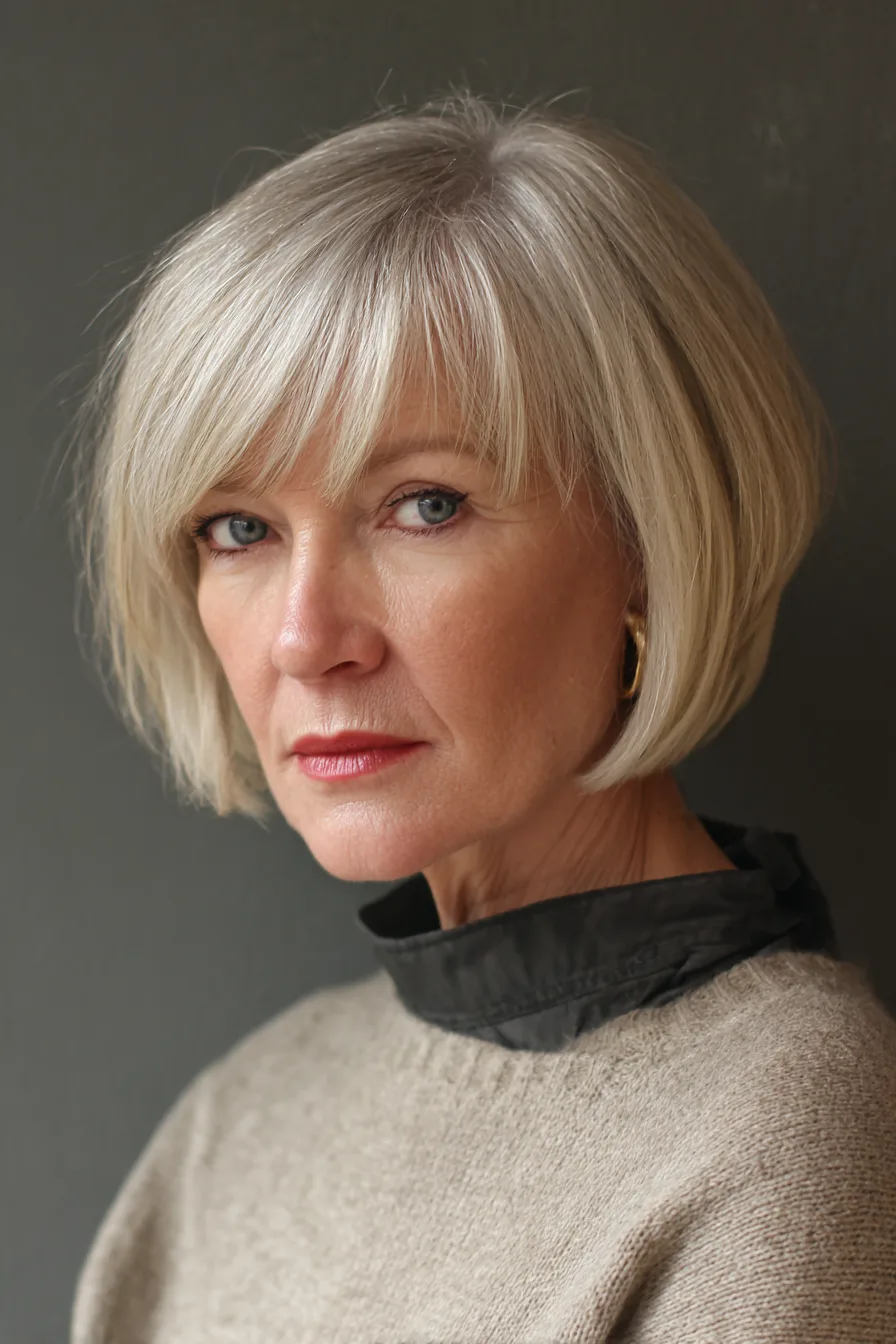 21. Textured Blunt Bob with Beige Blonde Accents (Blunt Haircuts For Women Over 50) - Blunt Haircuts For Women Over 50
