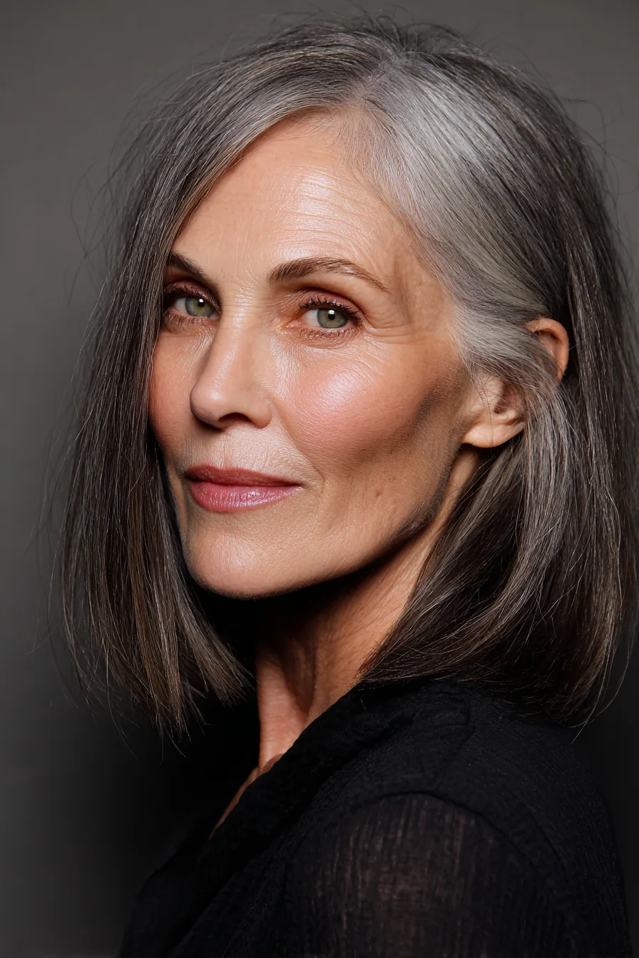 24. Straight Midi Cut with Natural Dark Brown Hue (Medium Length Hairstyles For Women Over 60 With Fine Hair) - Medium Length Hairstyles For Women Over 60 With Fine Hair
