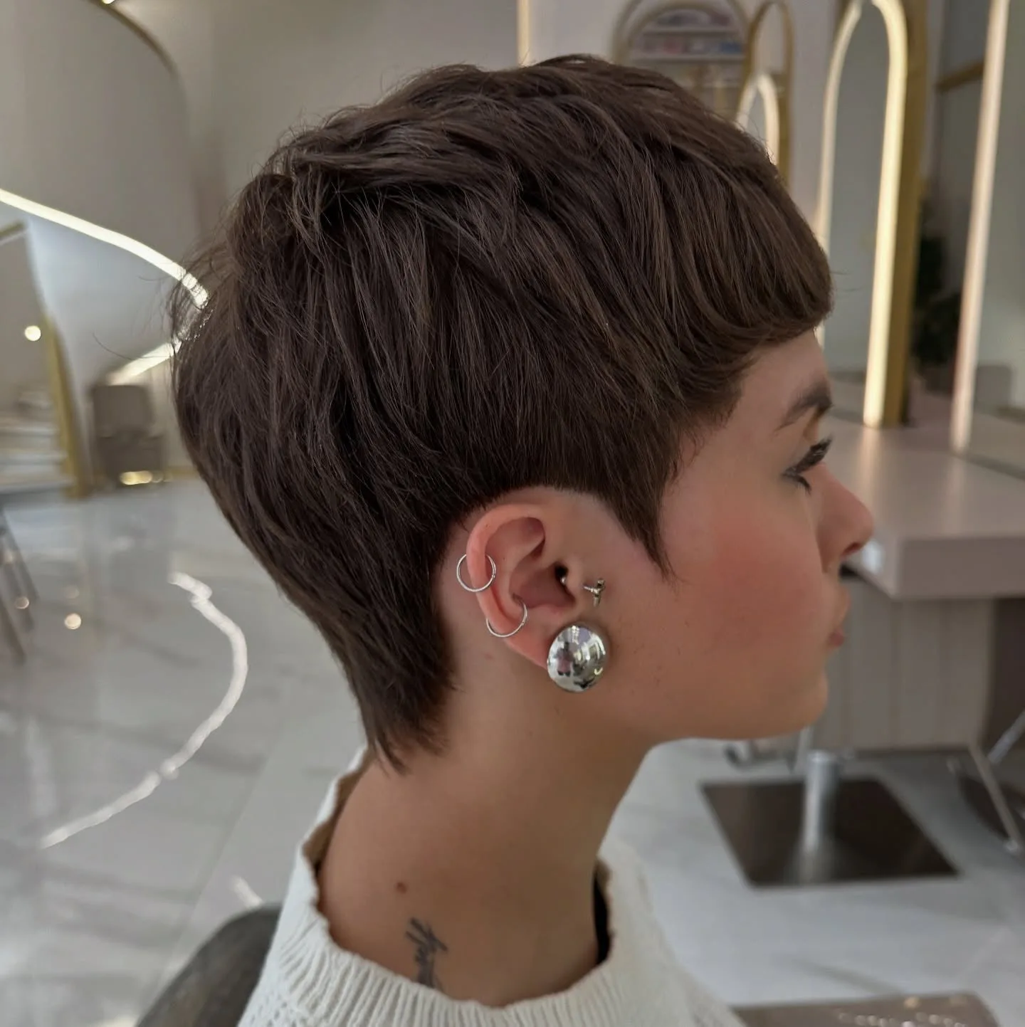 3. Classic Brunette Layered Pixie (Wispy Pixie Hairstyles)