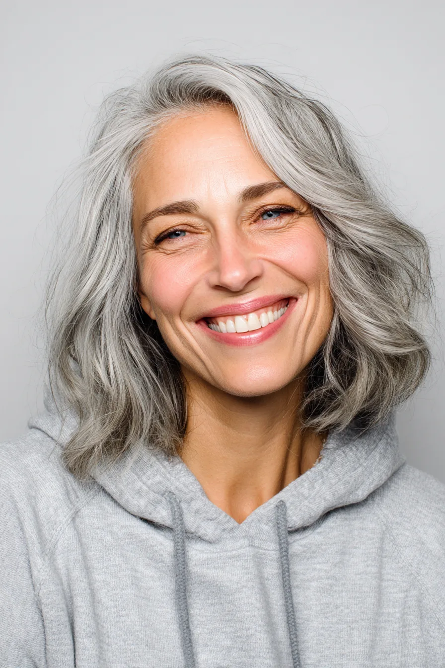 3. Soft Wavy Ash Gray Lob (Hairstyles For Women Over 60 With Gray Hair) - Hairstyles For Women Over 60 With Gray Hair