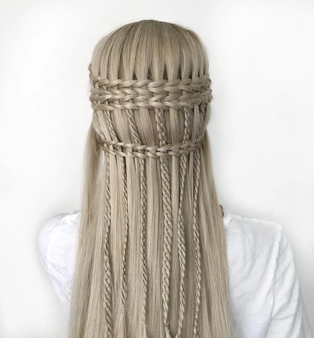 4. Platinum Ribbon Weave (Waterfall Braid Hairstyles)