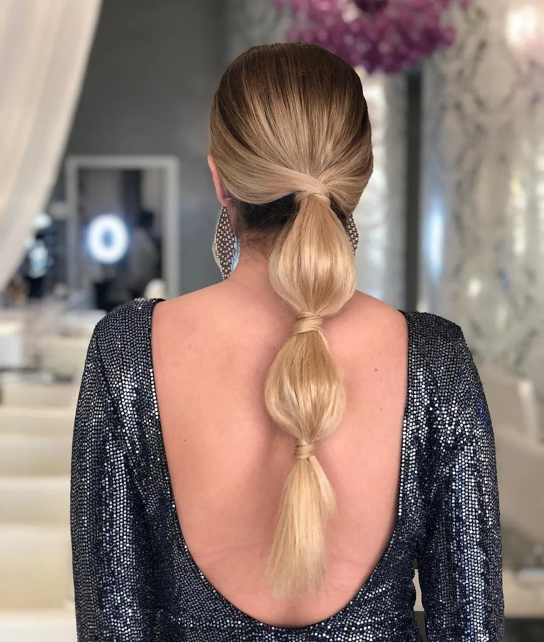 4. Polished Champagne Bubble Ponytail for Evening Elegance (Bubble Ponytail Hairstyles)