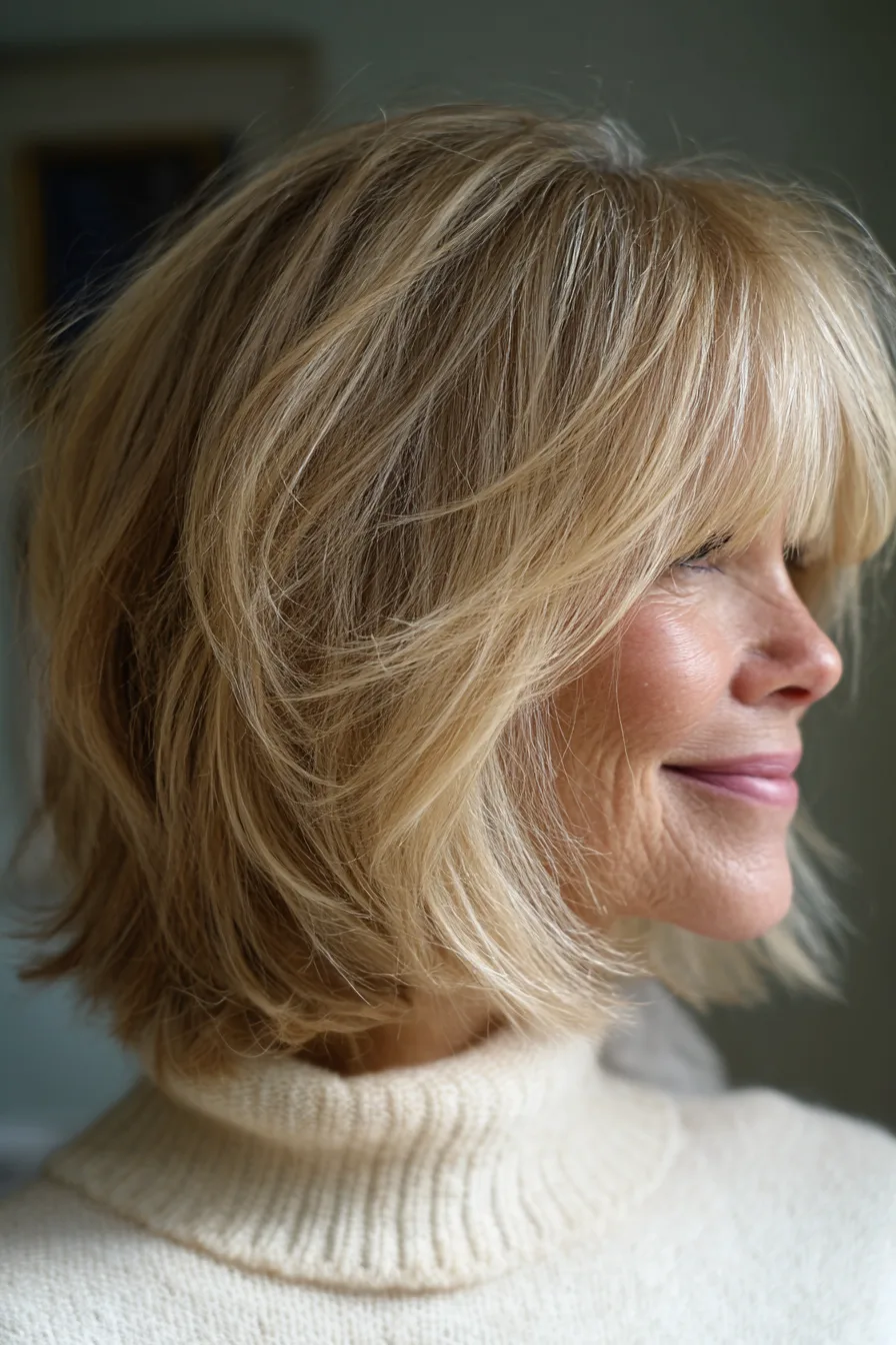4. Soft Blonde Shag with Curtain Bangs (Popular Haircuts For Women Over 60) - Popular Haircuts For Women Over 60