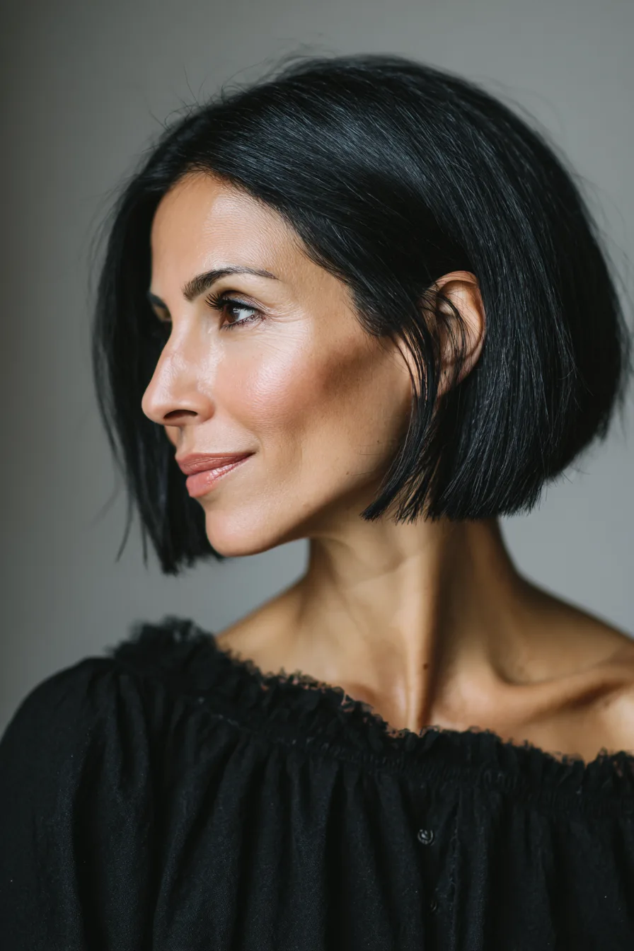 6. Jaw-Length Blunt Bob in Natural Black (Blunt Haircuts For Women Over 50) - Blunt Haircuts For Women Over 50