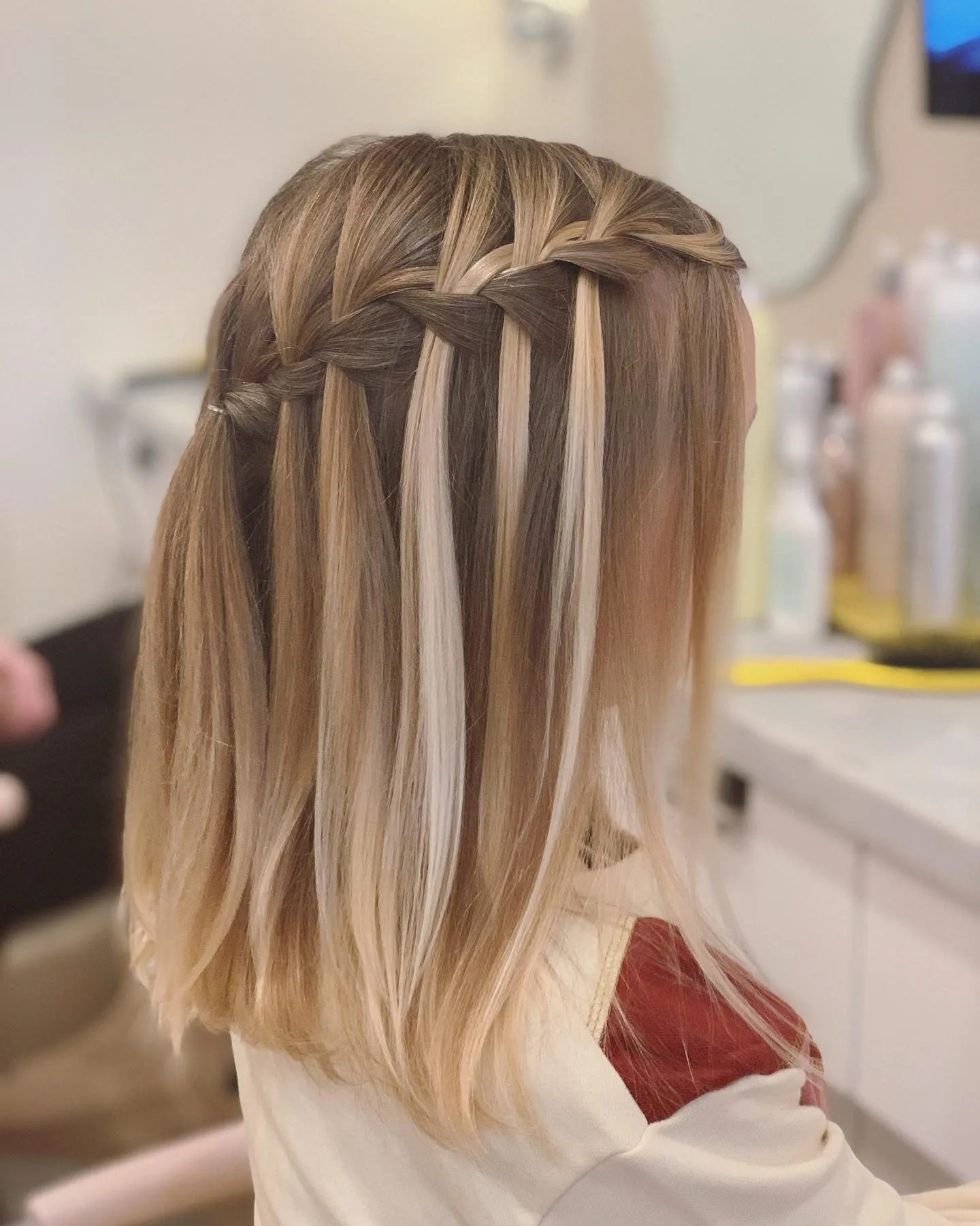 6. Sandy Beige Streamline Braid (Waterfall Braid Hairstyles)