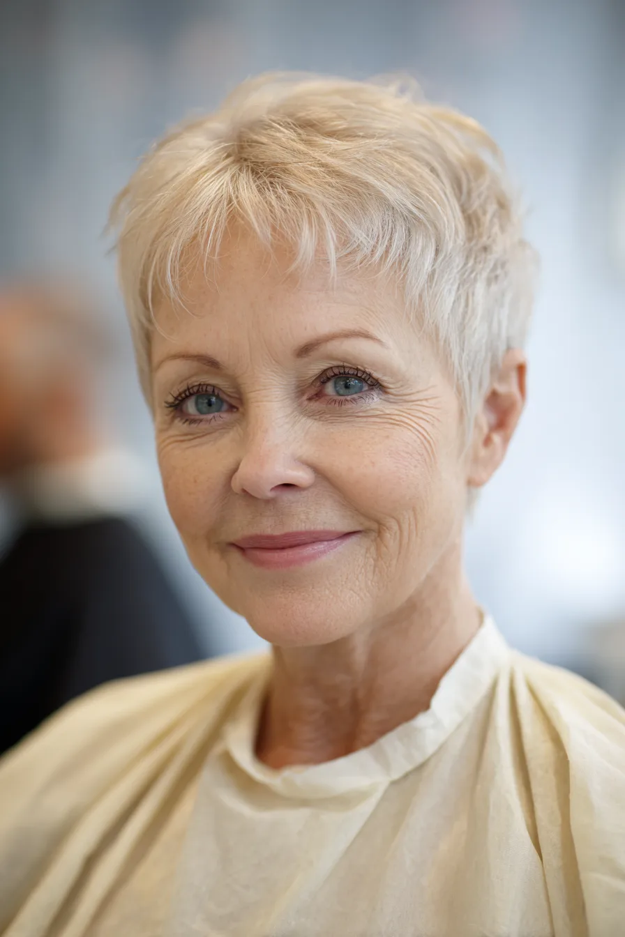 6. Tapered Champagne Blonde Crop (Popular Haircuts For Women Over 60) - Popular Haircuts For Women Over 60