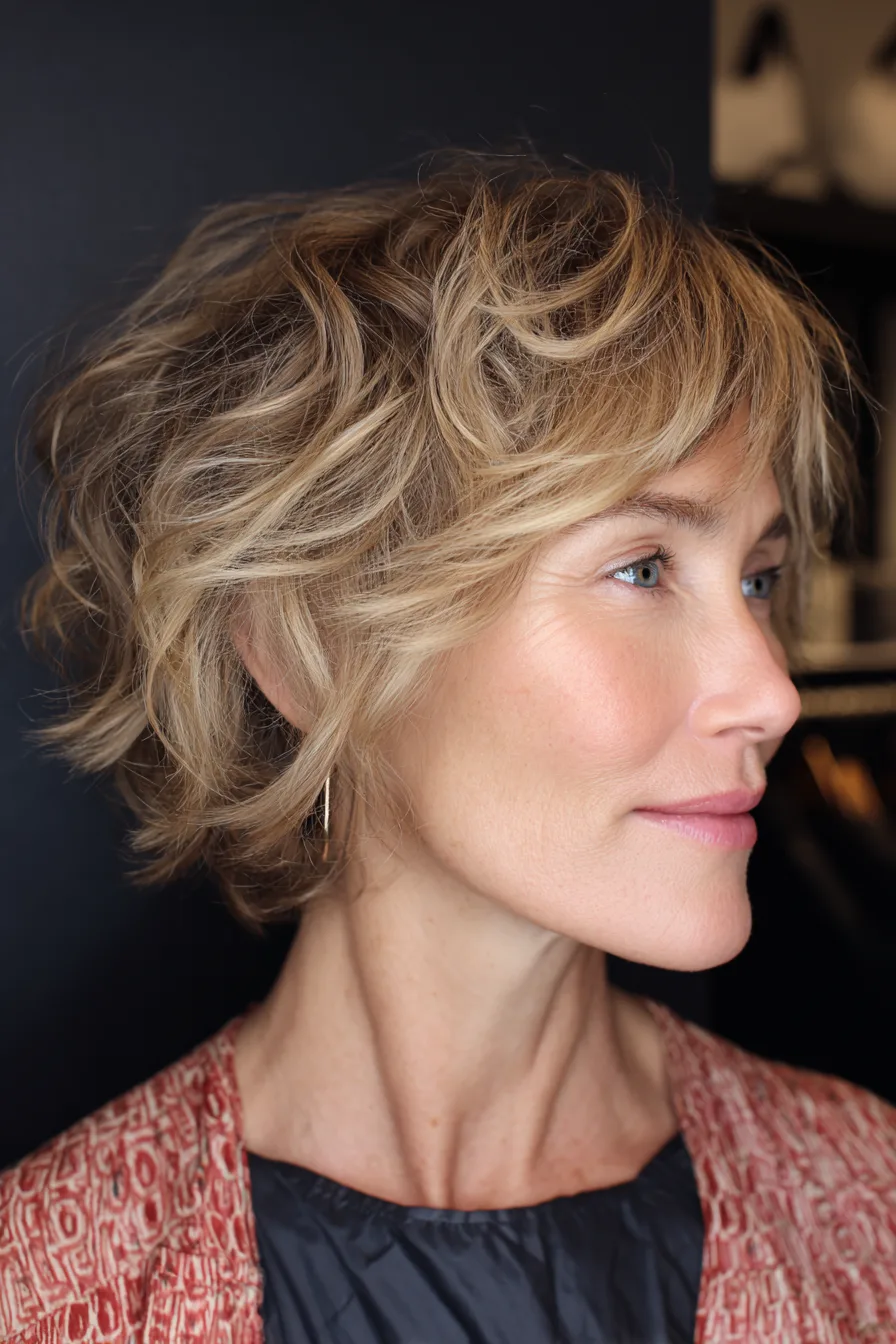 6. Textured Crop With Side Bangs in Dark Blonde (Haircuts With Bangs For Women Over 50) - Haircuts With Bangs For Women Over 50