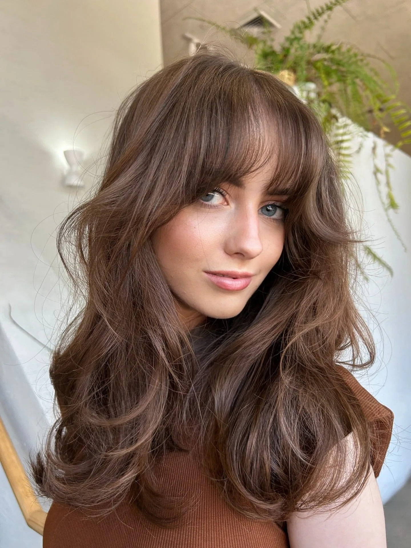 7. Classic Shag Revival in Chestnut Brown (Messy Fringe Haircut For Women)
