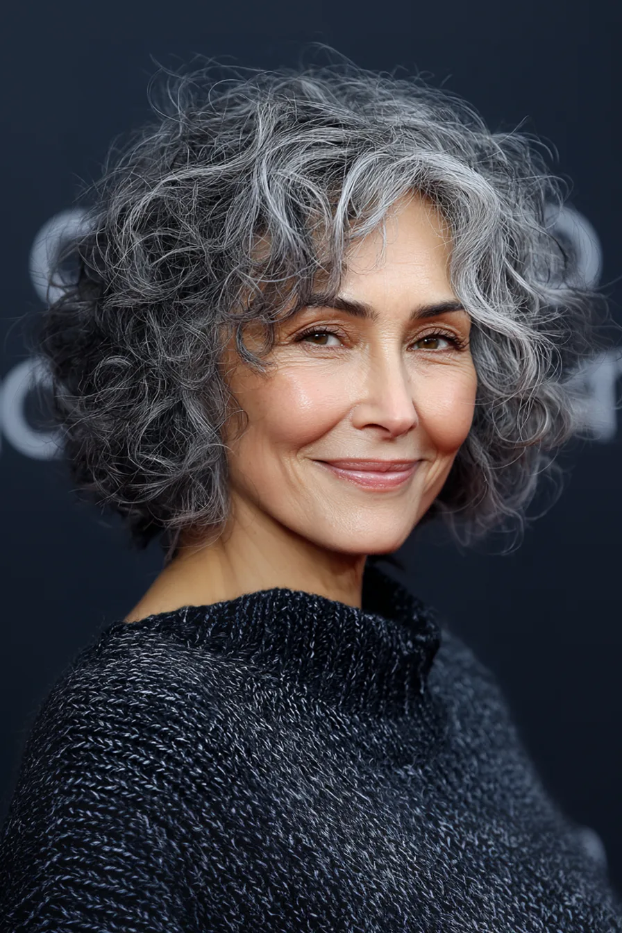 7. Curly Steel Gray Bob (Hairstyles For Women Over 60 With Gray Hair) - Hairstyles For Women Over 60 With Gray Hair