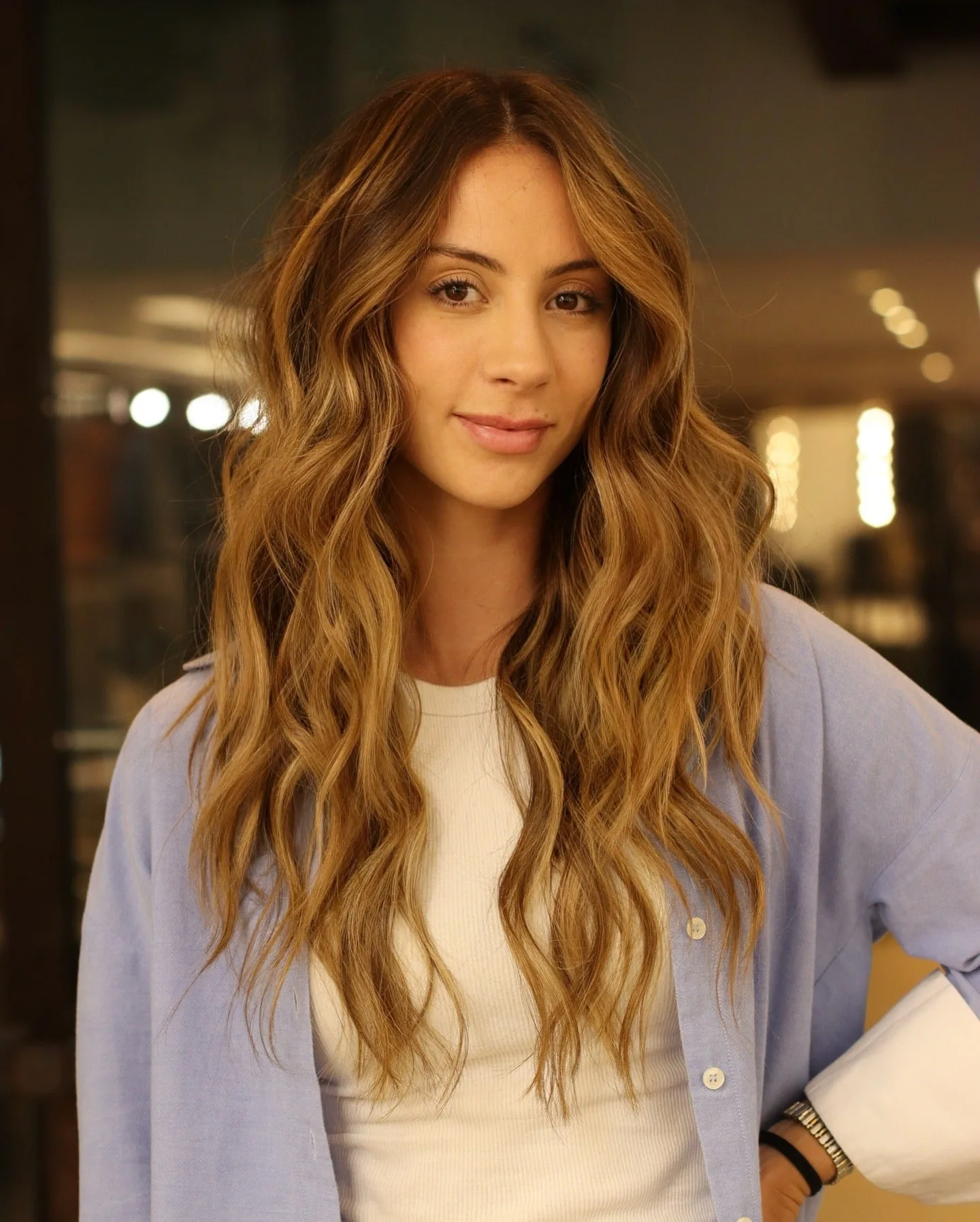 7. Honey Bronde Layers with Root Melt (Long Textured Layers)