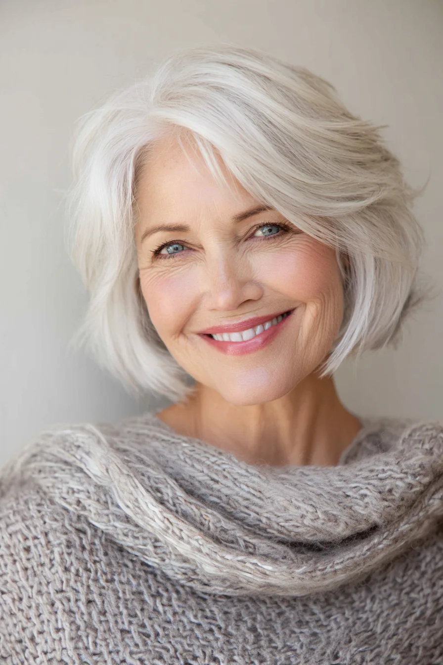 7. Snow White Rounded Bob with Layers (Popular Haircuts For Women Over 60) - Popular Haircuts For Women Over 60