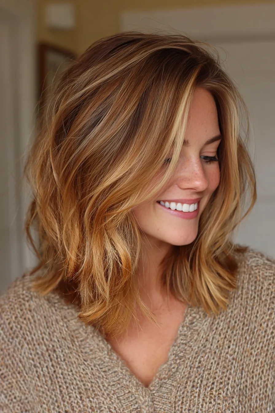 8. Blunt Shag with Honey Brown Layers (Blunt Haircuts For Women Over 50) - Blunt Haircuts For Women Over 50