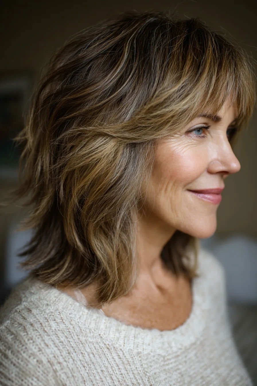 8. Golden Brown Medium Shag (Popular Haircuts For Women Over 60) - Popular Haircuts For Women Over 60