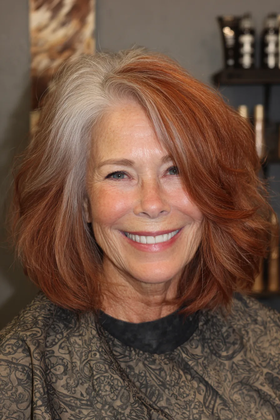 8. Long Layered Bob with Soft Auburn Tones (Medium Length Hairstyles For Women Over 60 With Fine Hair) - Medium Length Hairstyles For Women Over 60 With Fine Hair