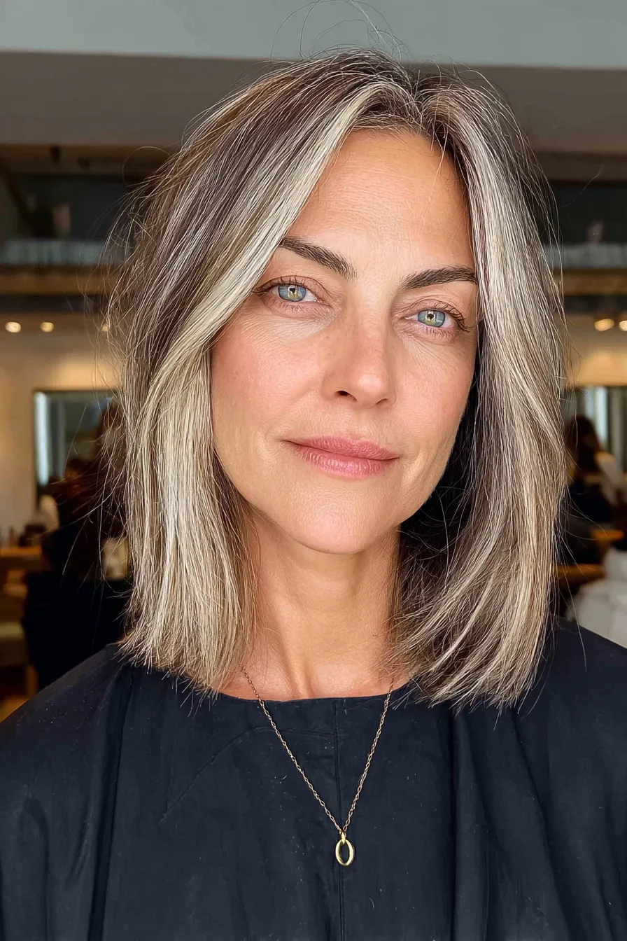 9. Sleek Blunt Lob with Dark Blonde Balayage (Blunt Haircuts For Women Over 50) - Blunt Haircuts For Women Over 50