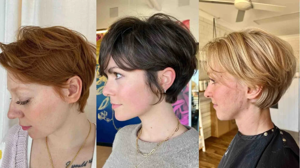 Chocolate Layered Pixie Bob Haircut for Women Over 40 – short layered brown pixie bob with volume and shine.