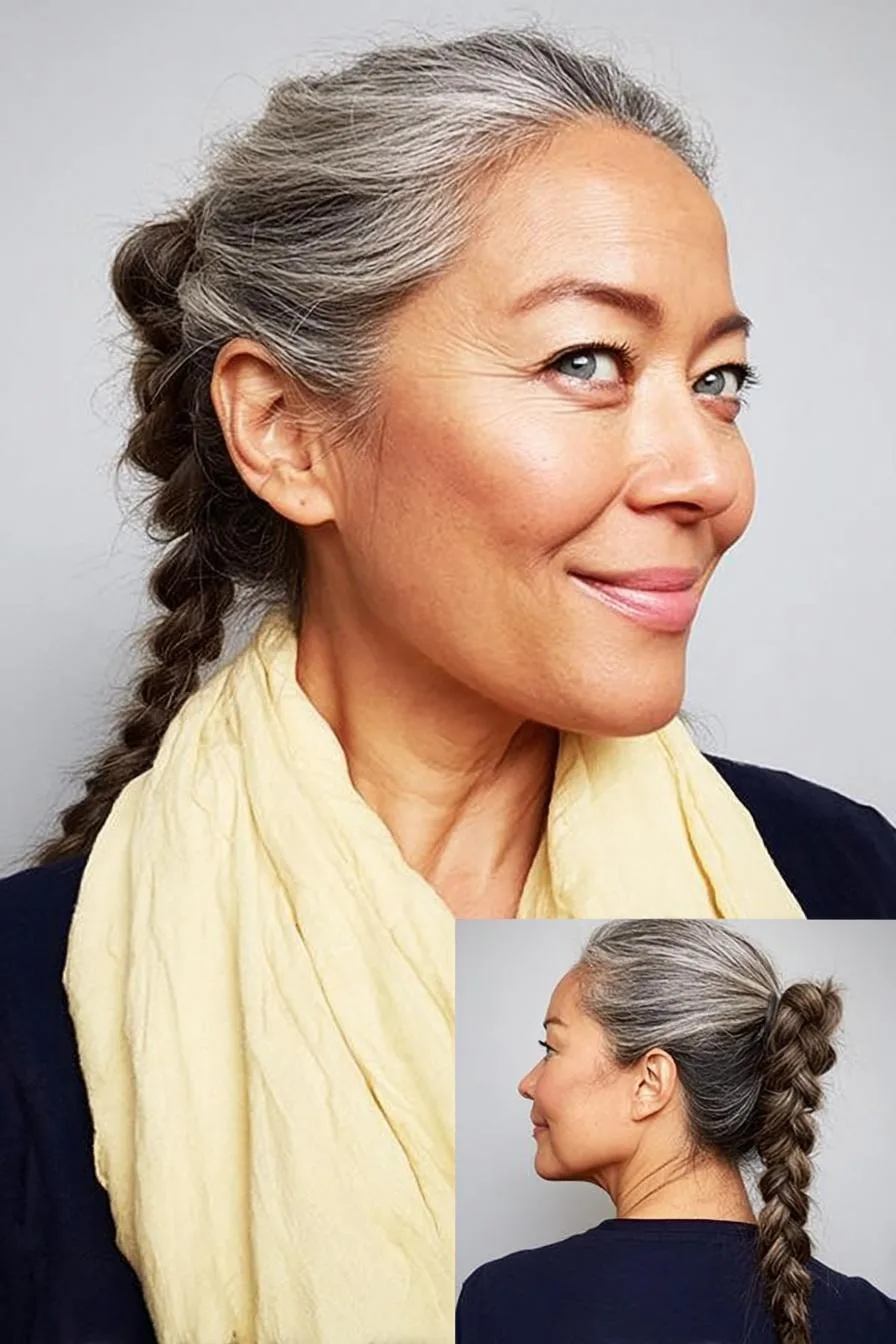 Center parted French braid