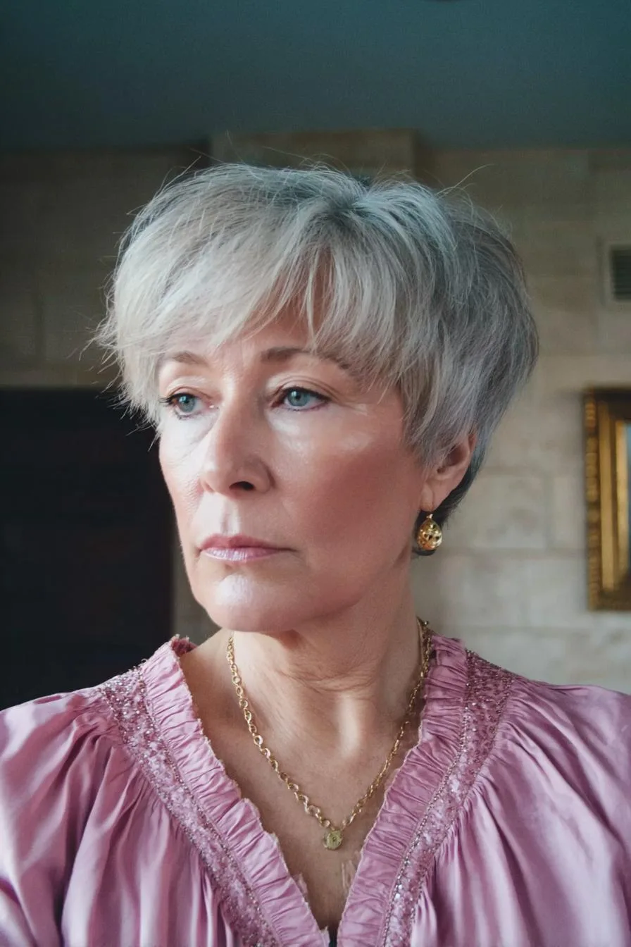 Elegant Layered Gray Pixie