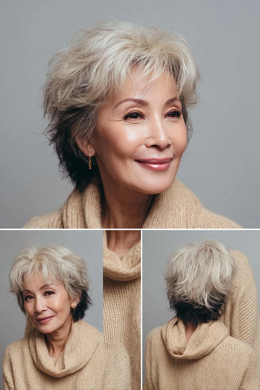Silvery Tousled Pixie Layers