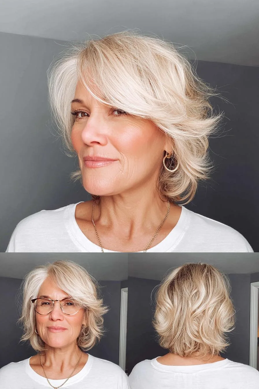 Creamy Blonde Feathered Bob