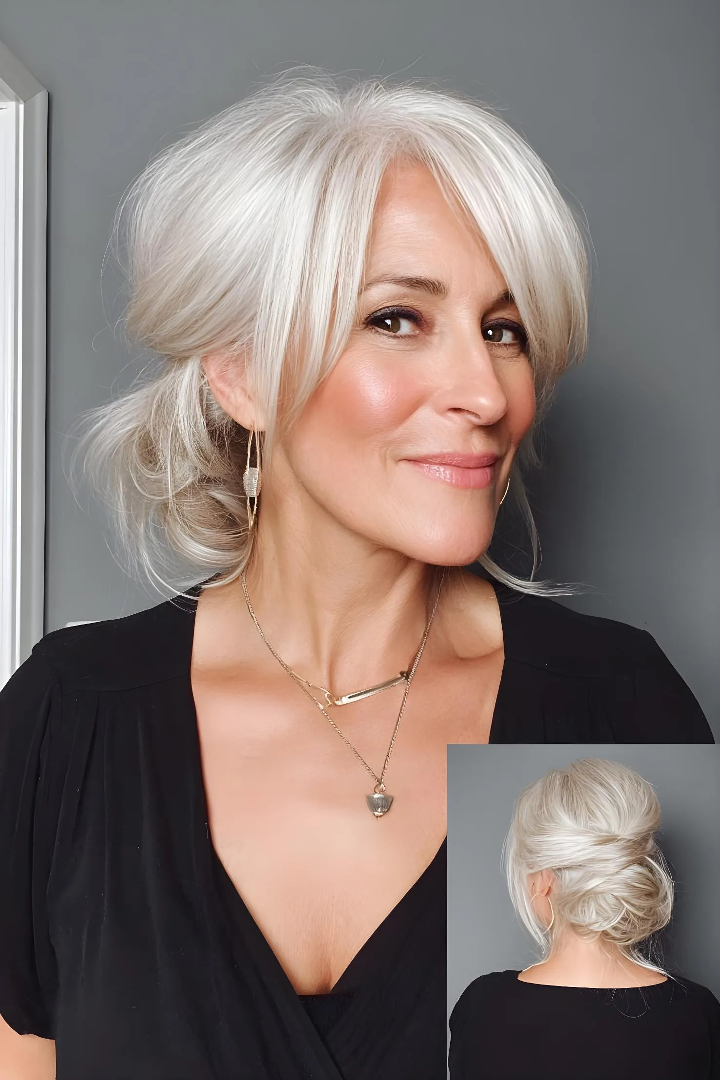 Soft Silver Blonde Low Bun