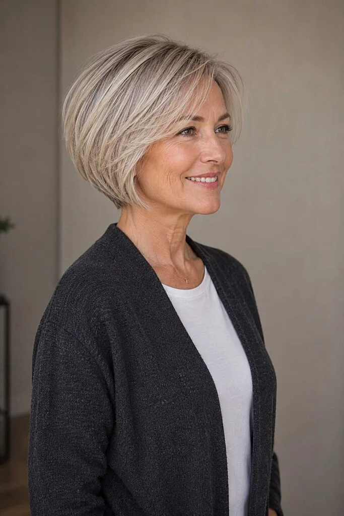 Ash Blonde Layered Bob with Natural Lowlights