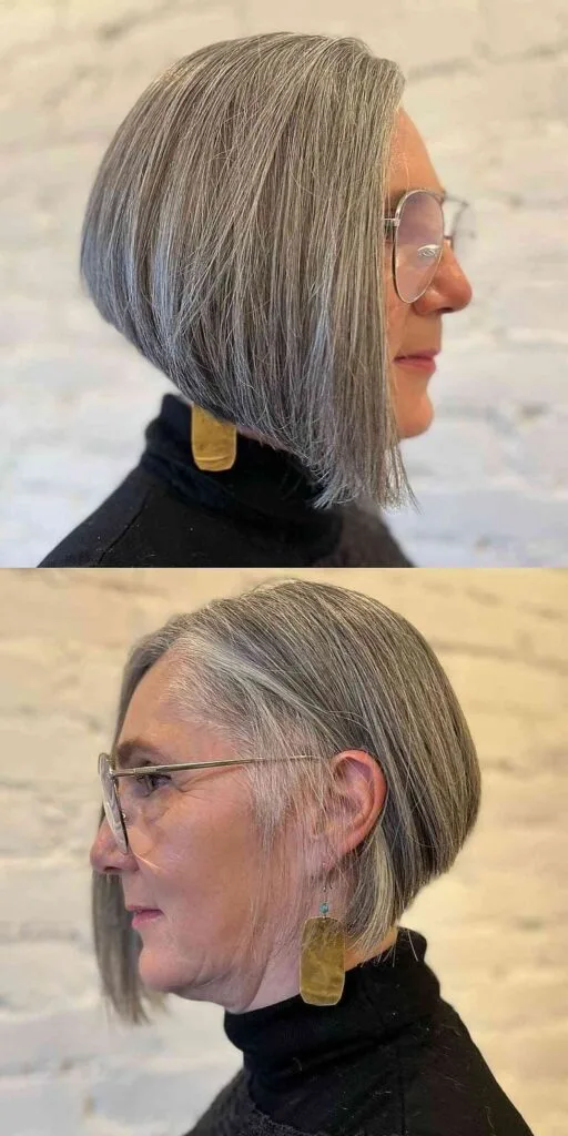 Asymmetrical Bob for Older Women Past 50 with Glasses