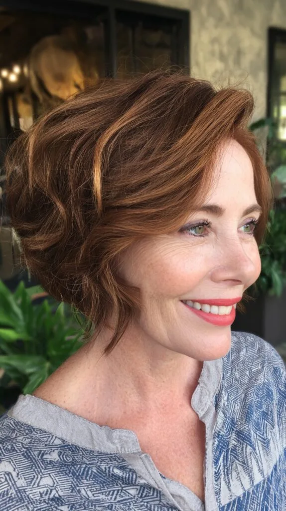 Auburn Stacked Inverted Bob with Face-Framing Painted Highlight