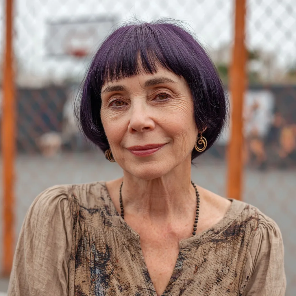 Bold Purple Bob with Straight Micro Bangs