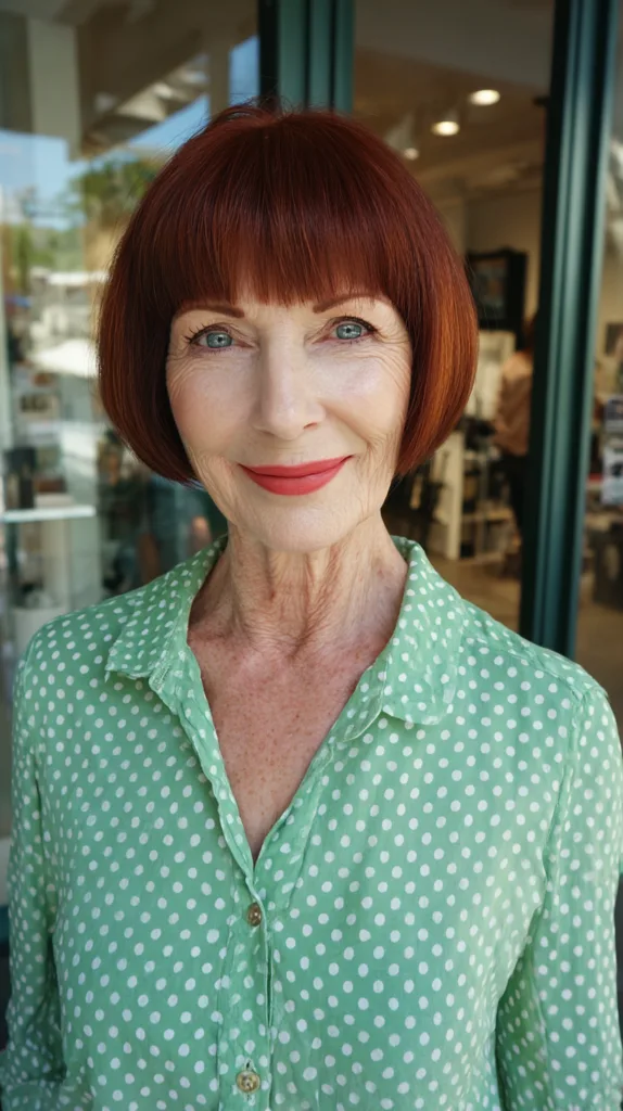 Bold Red Bob with Straight Bangs