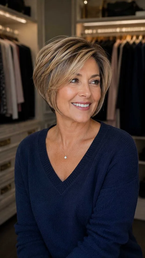 Bronde Swept Bob with Stacked Nape