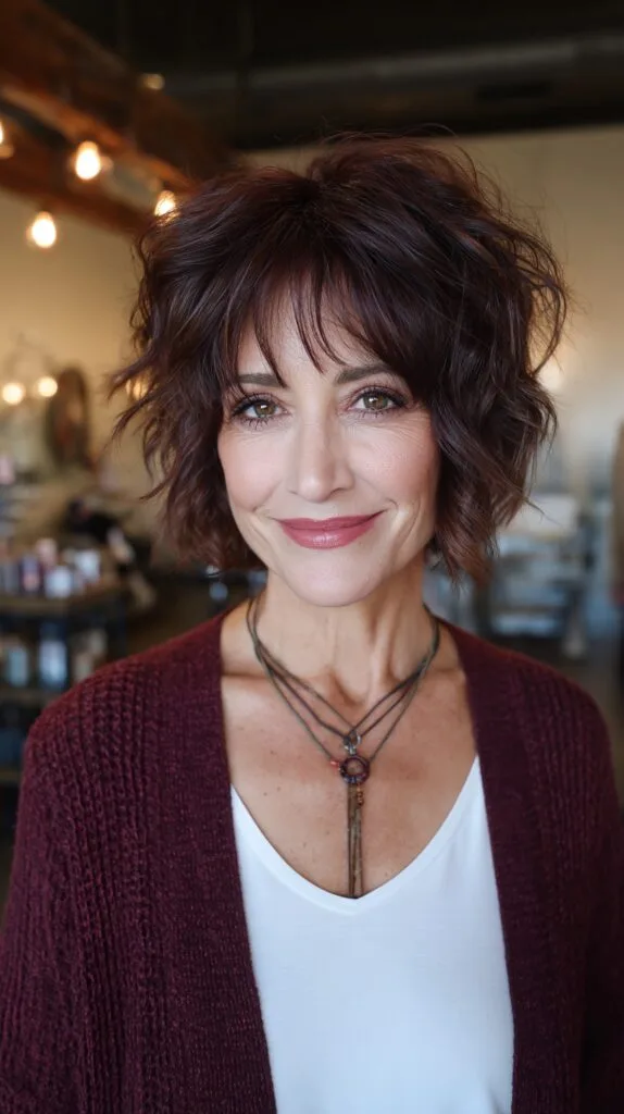 Brunette Layered Bob with Windswept Waves