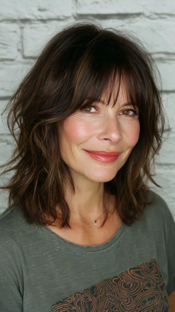 Brunette Shag with Wispy Bangs