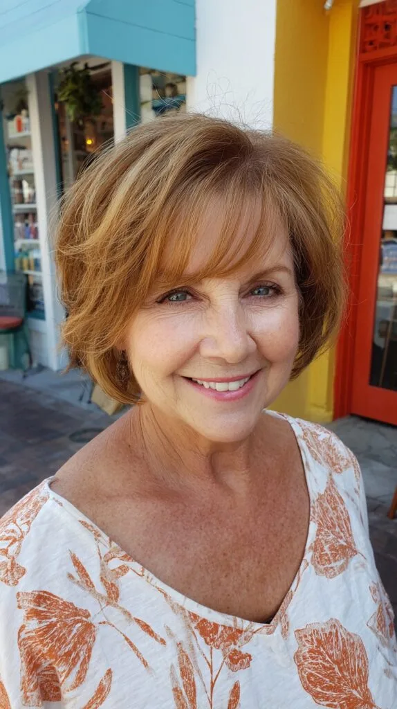 Caramel Rounded Short Bob with Feathered Fringe