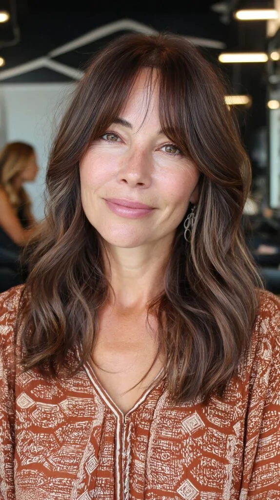 Caramel Tresses with Gentle Waves and Seamless Fringe