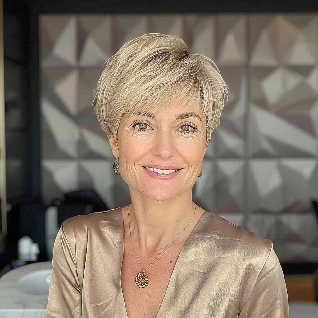 Charming Blonde pixie cut for short hair over 50 women