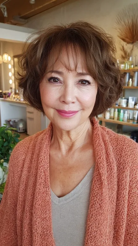 Charming Chestnut Voluminous Shag for Mature Skin