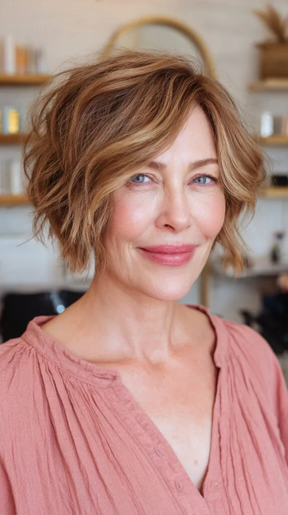 Charming Copper Choppy Bob for Graceful Aging