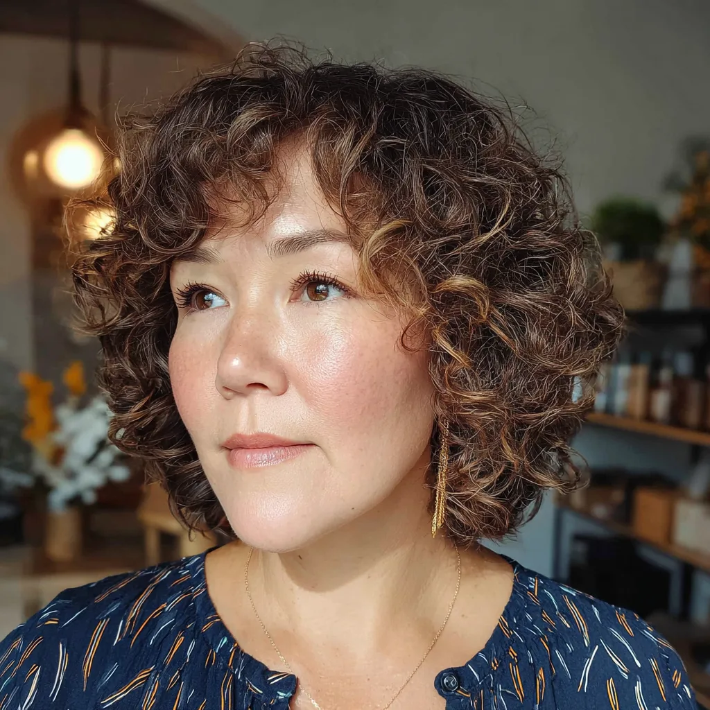 Charming Curly Cut with Side-Swept Bangs