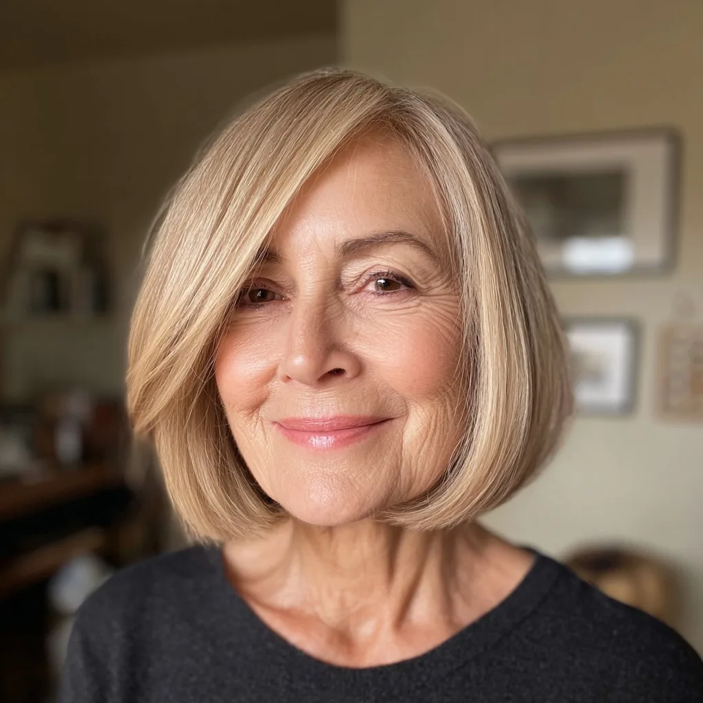 Chic Blunt Bob with Soft Side-Swept Bangs