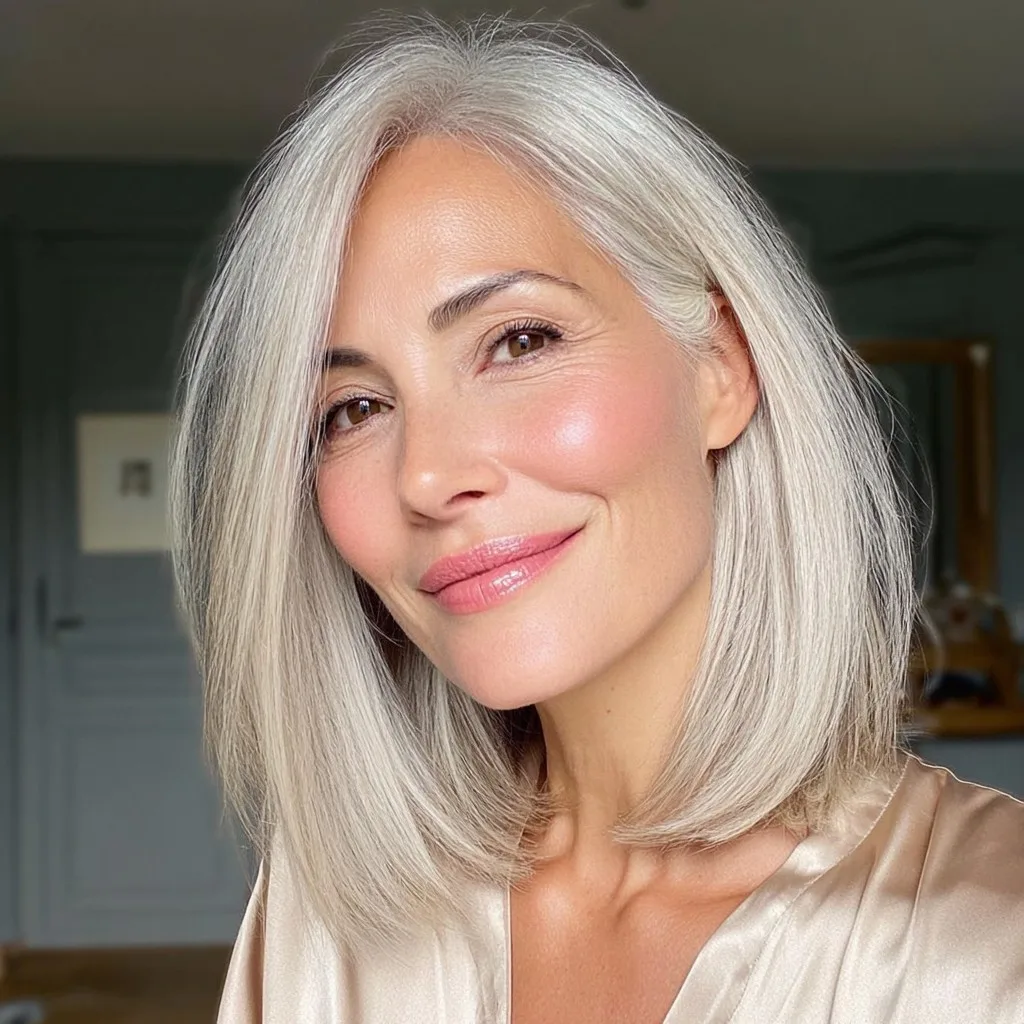 Chic Blunt Cut with Subtle Platinum Blonde Highlights