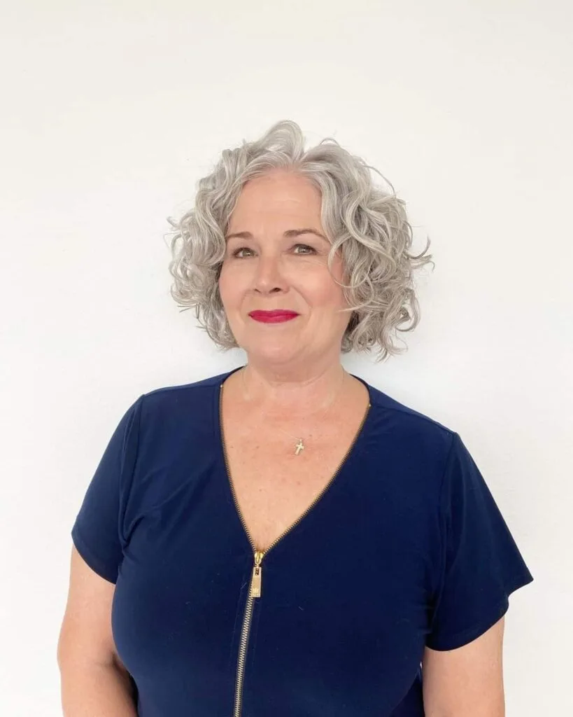 Chic bob cut for naturally curly hair women over 50