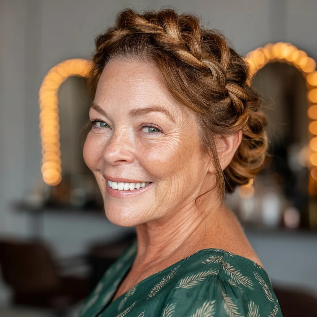 Chic Braided Updo with Soft Face-Framing Tendrils