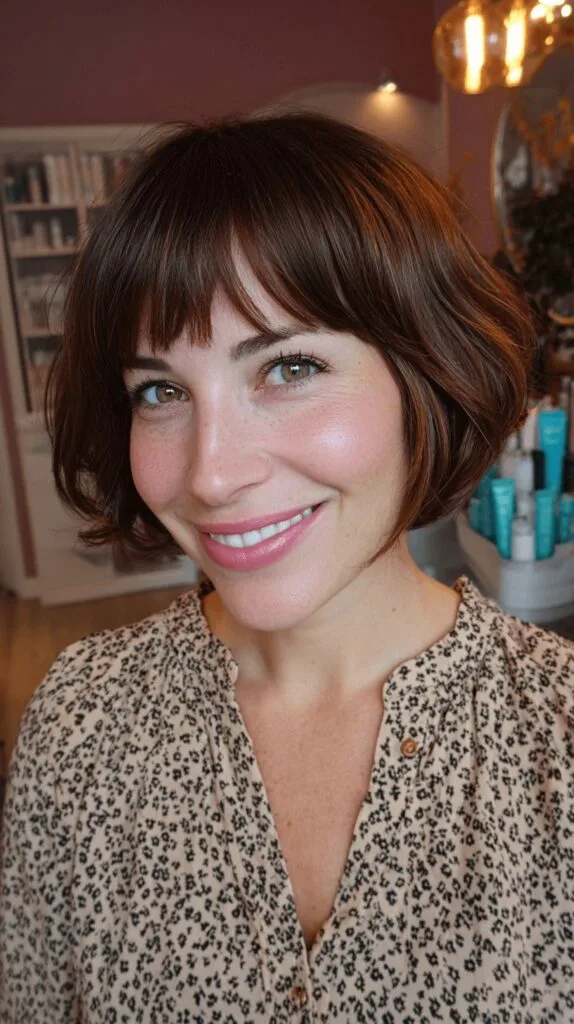 Chic Curly Bob with Soft Bangs