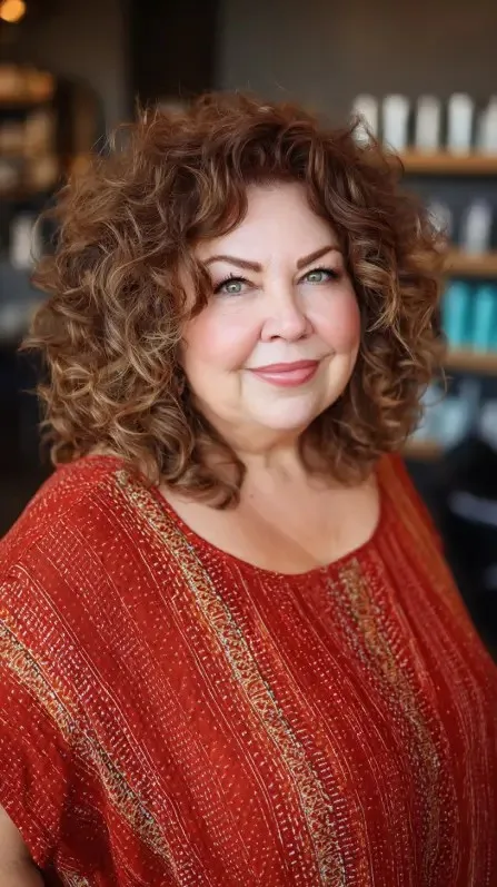 Chic Curly Shoulder-Length Cut with Volume