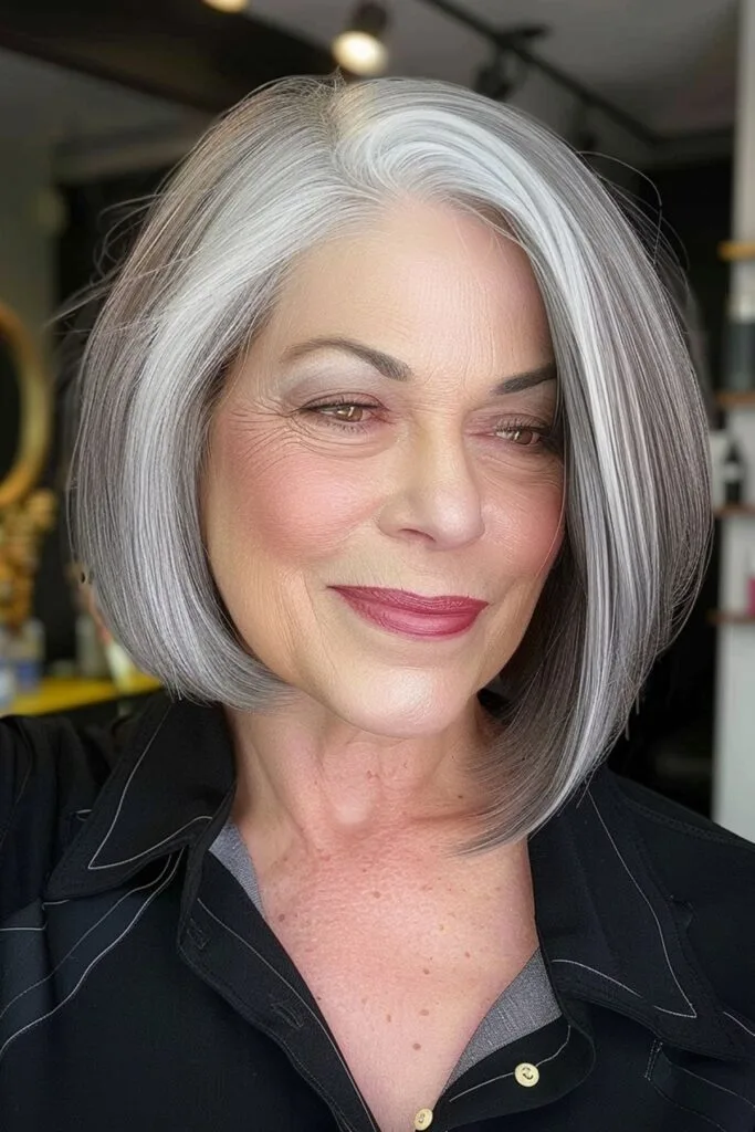 Chic Grey Asymmetrical Bob for Fine Hair