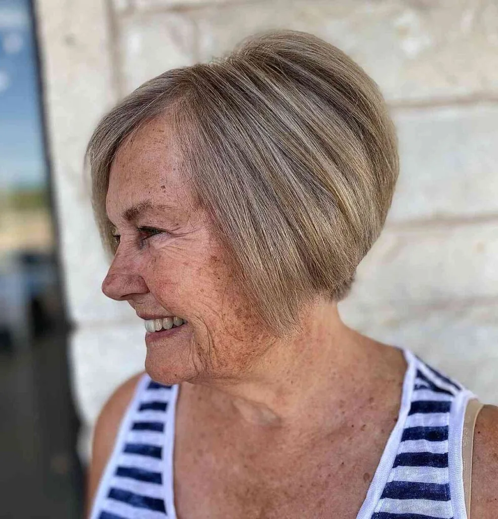 Chic Jaw-Length Bob with Blonde Balayage for Elegant Women 70 and Over